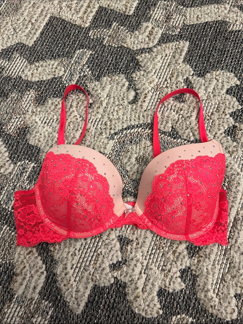 Victoria's Secret Hot Pink and Light Pink Lace Push-Up Bra